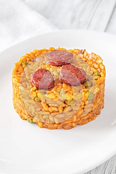 Portion of chorizo risotto