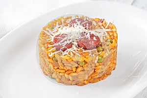 Portion of chorizo risotto