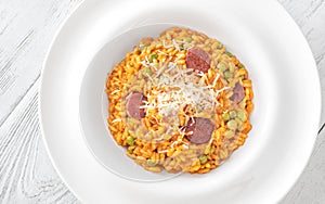 Portion of chorizo risotto