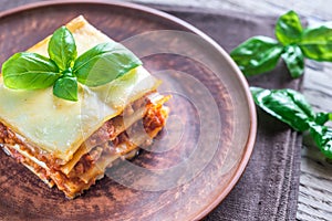 Portion of classic lasagne