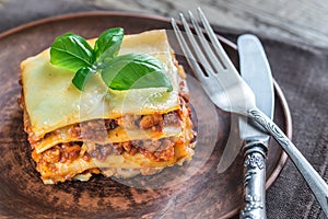 Portion of classic lasagne