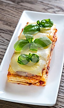 Portion of classic lasagne