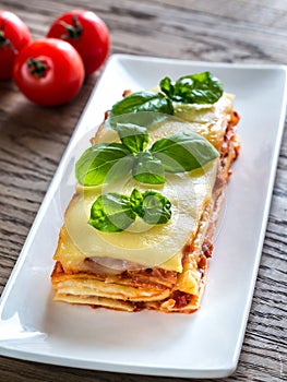 Portion of classic lasagne
