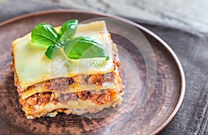 Portion of classic lasagne