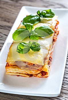 Portion of classic lasagne