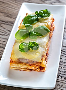 Portion of classic lasagne