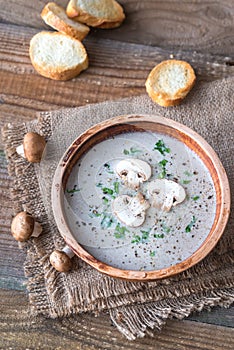 Portion of creamy mushroom soup