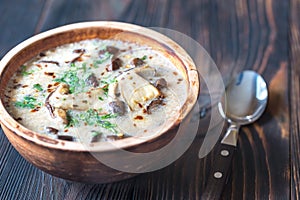 Portion of creamy mushroom soup