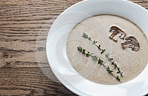 Portion of creamy mushroom soup