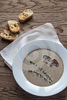 Portion of creamy mushroom soup