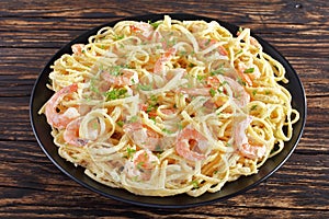 Portion of Creamy Parmesan pasta with Shrimps