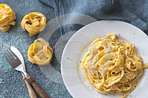 Portion of fettuccine Alfredo