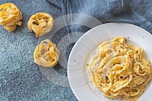 Portion of fettuccine Alfredo