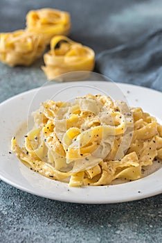 Portion of fettuccine Alfredo