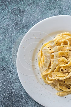 Portion of fettuccine Alfredo