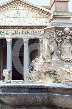 Portion of the Fountain of the Pantheon and Pantheon in the Piazza della Rotonda