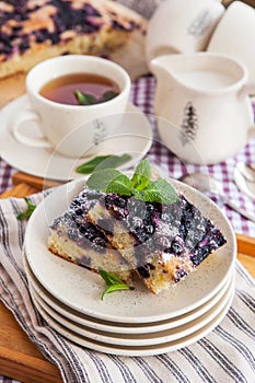 Portion of fresh homemade blueberry cake