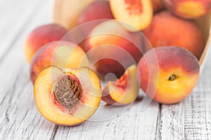 Portion of Fresh Peaches, selective focus