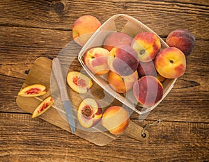 Portion of Fresh Peaches, selective focus