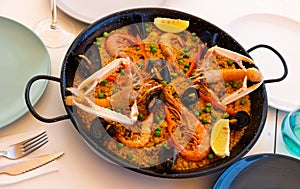 Portion of fresh seafood paella