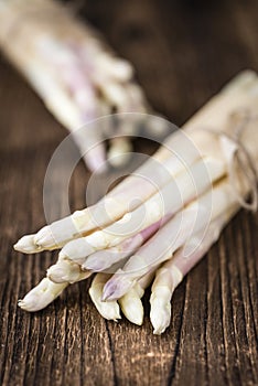 Portion of fresh white Asparagus (close-up shot)