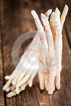 Portion of fresh white Asparagus (close-up shot)