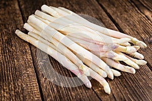 Portion of fresh white Asparagus (close-up shot)