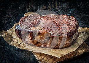 Portion of grilled lean beef steak photo