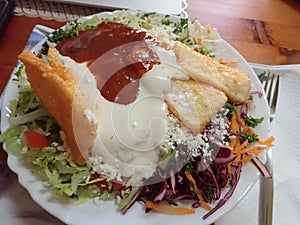 Portion of haloumi with salad