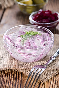 Portion of Herring Salad (with beet)