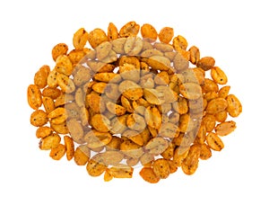 Portion of hot and spicy peanuts on white background