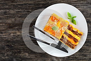 Portion of italian lasagna on plate