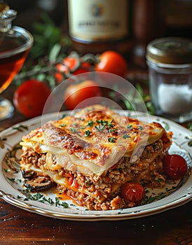 Portion of lasagna on plate