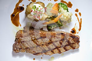 Portion of medium rare tenderloin steak