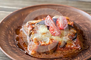 Portion of parmigiana di melanzane photo