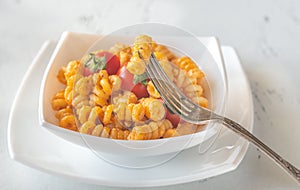 Portion of pasta with tomato and ricotta pesto