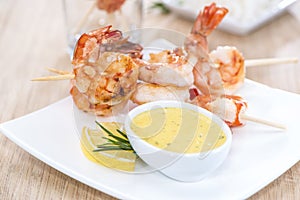 Portion of Prawns with Curry Sauce