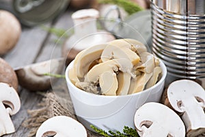 Portion of preserved Mushrooms