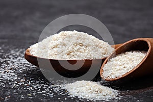 Portion of Psyllium Seeds on rustic dark background. Psyllium se