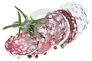 Portion of Salami on white