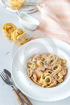 Portion of Shrimp Alfredo Pasta