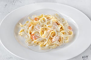 Portion of Shrimp Alfredo Pasta