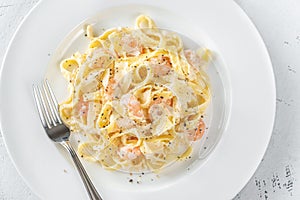 Portion of Shrimp Alfredo Pasta