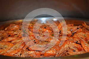 Portion of shrimp in restaurant