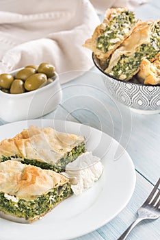 Portion of Spanakopita - Greek spinach pie