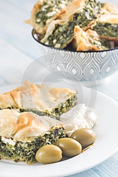 Portion of Spanakopita - Greek spinach pie