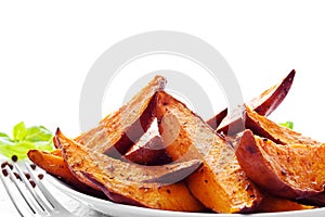 Portion of sweet potato wedges