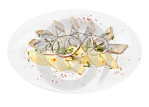 Portion of typical Dutch herring on the plate