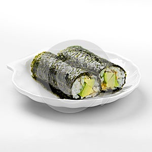Portion of uncut cucumber maki sushi rolls