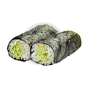 Portion of uncut cucumber maki sushi rolls